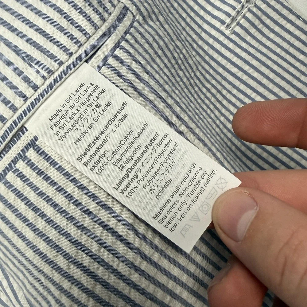 J.Crew Seersucker Suit Jacket Mens 42 Blue Stripe Thompson Cotton Blazer